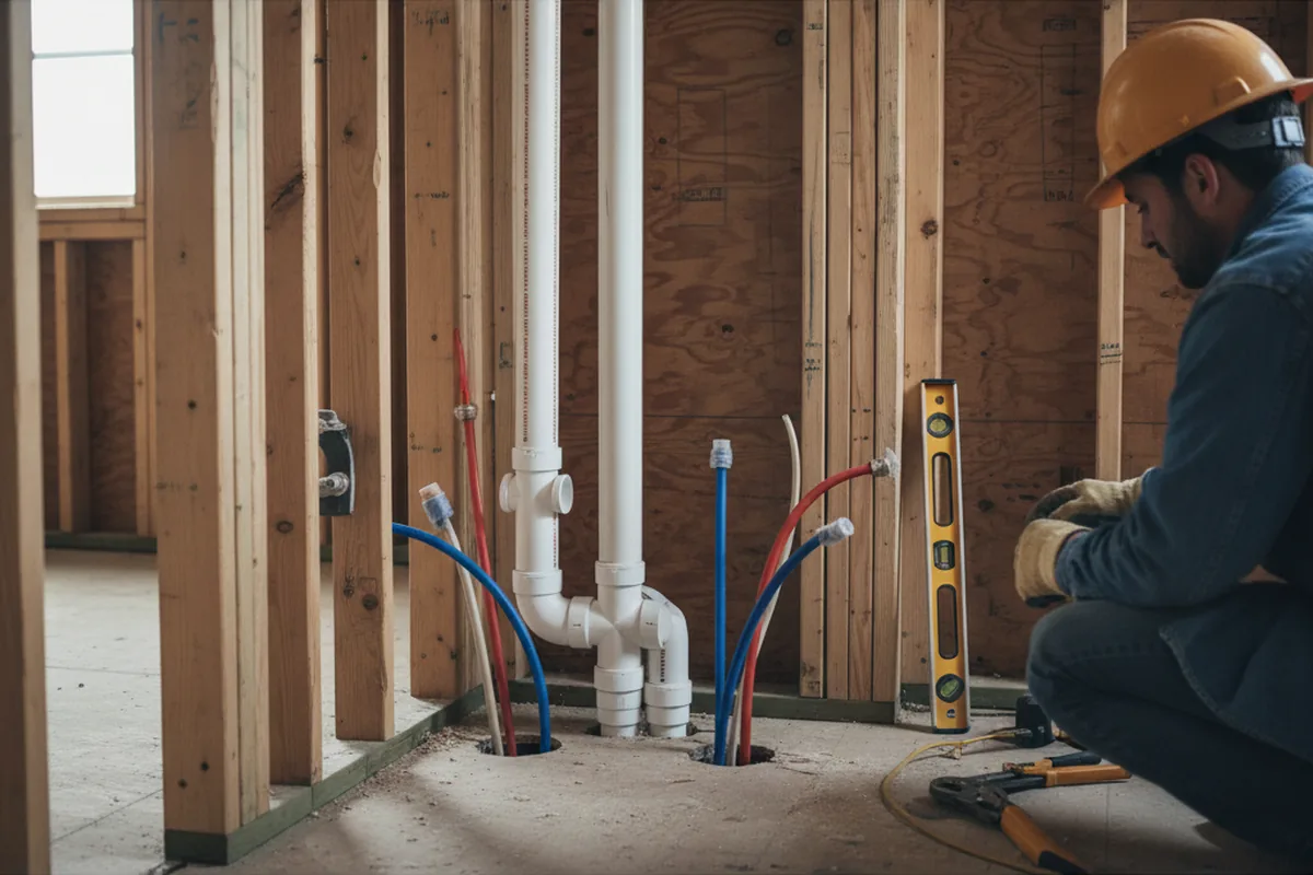 Drain and supply rough-in during Leak Detection in Dime Box
