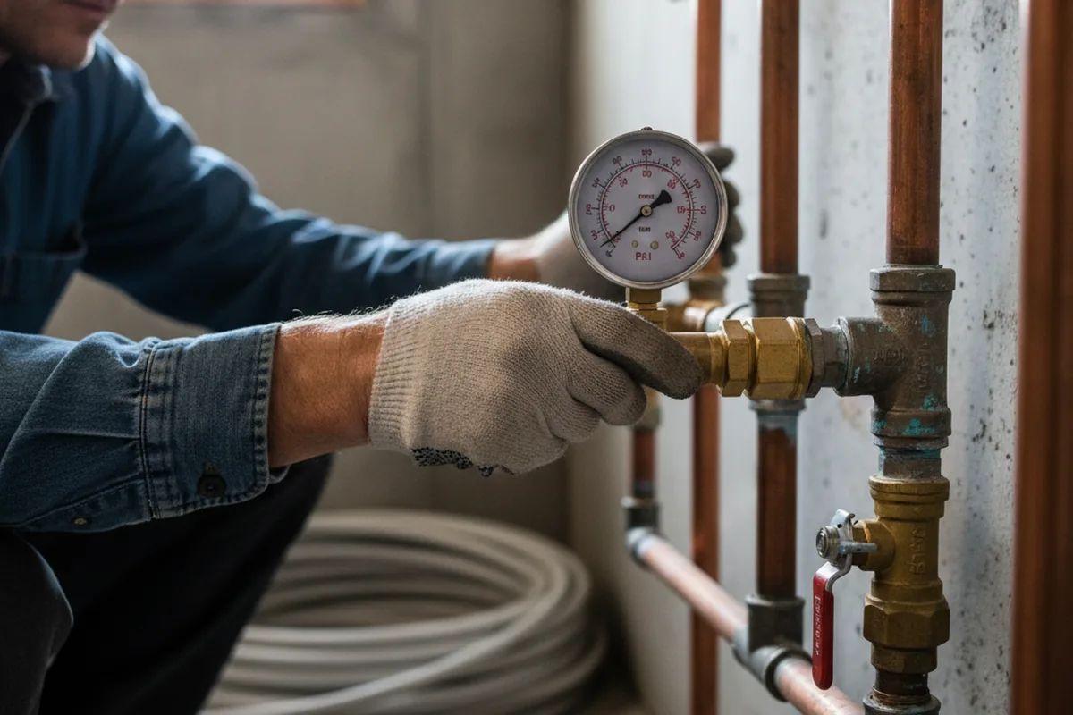 Pressure testing a repaired line during Water Line Repair in Dime Box
